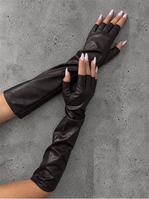 guanti lunghi spuntati vegan leather SETTEBÌ | GUA005CIOCCOLATO