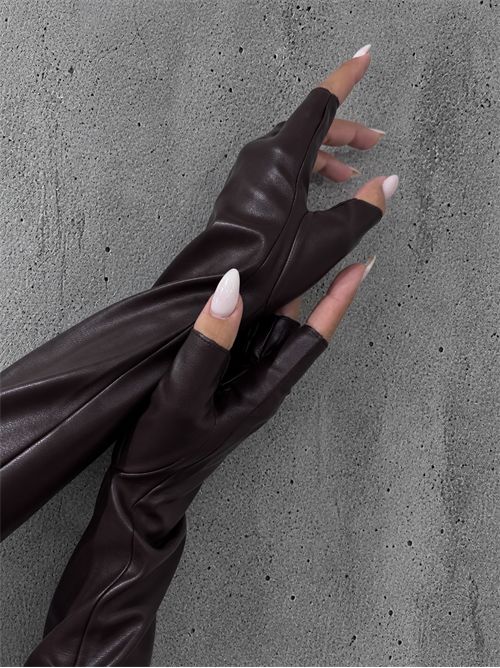 guanti lunghi spuntati vegan leather SETTEBÌ | GUA005CIOCCOLATO