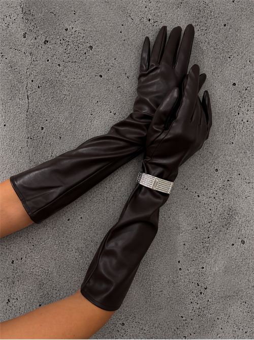 guanti lunghi vegan leather SETTEBÌ | GUA06CIOCCOLATO