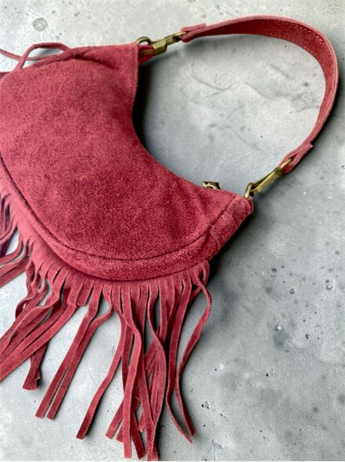 Borsa mezzaluna suede con frange SETTEBÌ | B145BURGUNDY