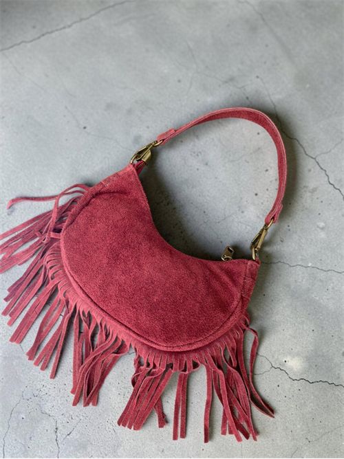 Borsa mezzaluna suede con frange SETTEBÌ | B145BURGUNDY