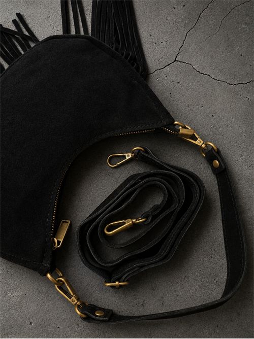 Borsa mezzaluna suede con frange SETTEBÌ | B145NERO