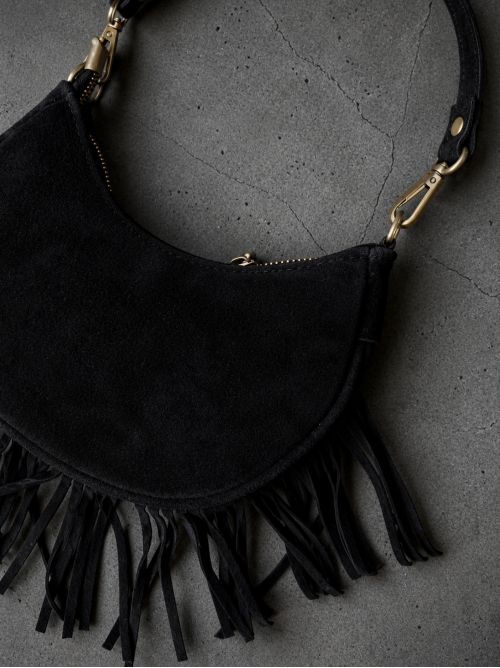 Borsa mezzaluna suede con frange SETTEBÌ | B145NERO