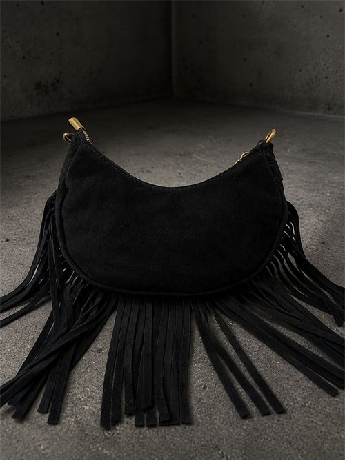 Borsa mezzaluna suede con frange SETTEBÌ | B145NERO