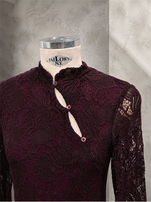 Abito macramè abbotonatura asimmetrica KONTATTO | ST306CBURGUNDY