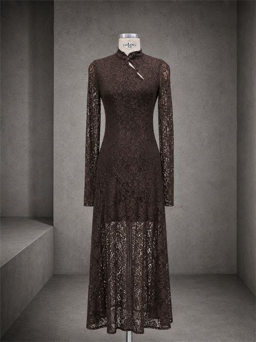 Abito macramè abbotonatura asimmetrica KONTATTO | ST306CCIOCCOLATO
