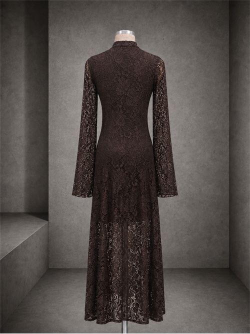 Abito macramè abbotonatura asimmetrica KONTATTO | ST306CCIOCCOLATO