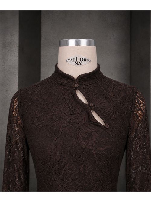 Abito macramè abbotonatura asimmetrica KONTATTO | ST306CCIOCCOLATO