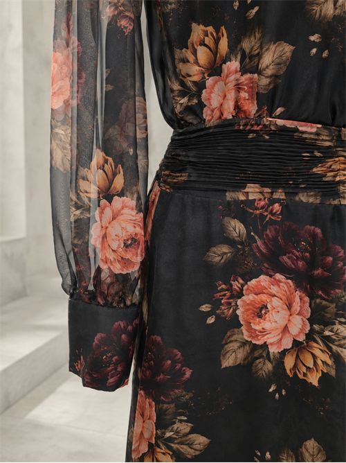abito lungo con fiocco fiori KONTATTO | SU804CNERO
